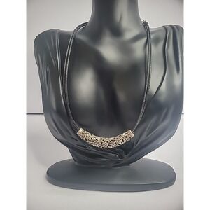 Vintage Lia Sophia Necklace Corded Pendant Bronze Tone Crystals Jewelry Costume